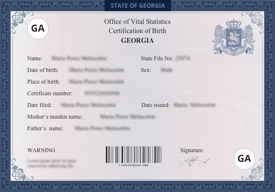 georgia bith certificate sample
