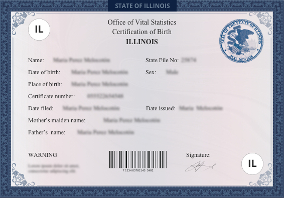 illinois birth certificate sample