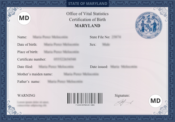 Maryland (MD) Birth Certificate Online US Birth Certificates