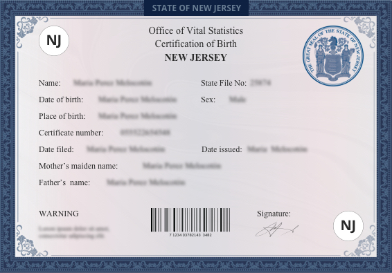 certified copy of new jersey birth certificate