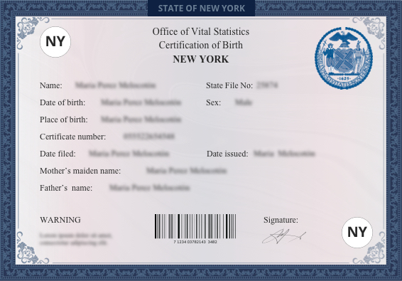 new york birth certificate sample