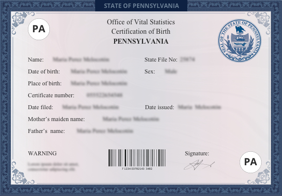 pennsylvania birth certificate sample