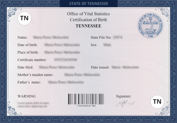 Tennessee (TN) Birth Certificate Online US Birth Certificate