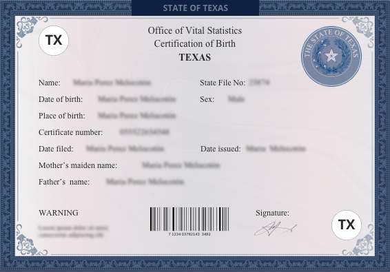 Texas (TX) Birth Certificate Online US Birth Certificates