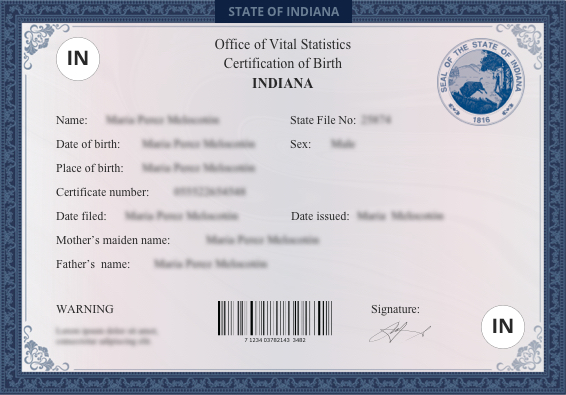 indiana birth certificate sample